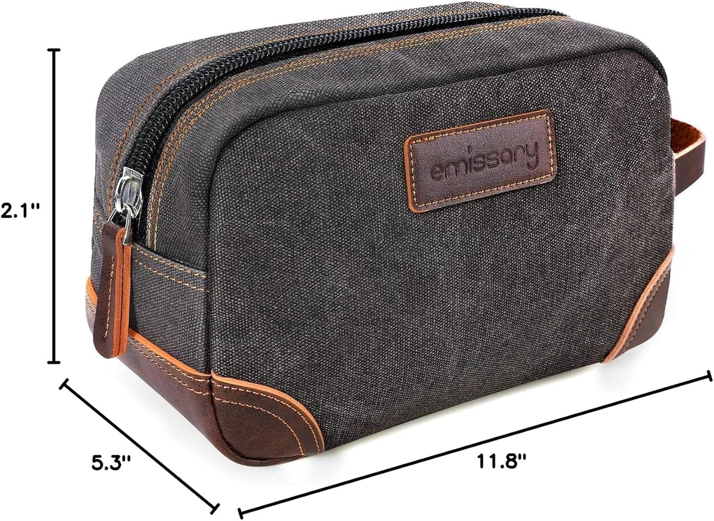 Men'S Canvas Travel Toiletry Bag, Leather Dopp Kit - Gray