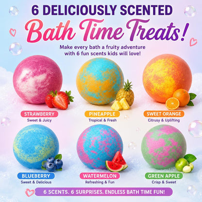 Bath Bombs for Kids with Surprise Inside, Unicorn Bath Bombs for Girls 6Pk