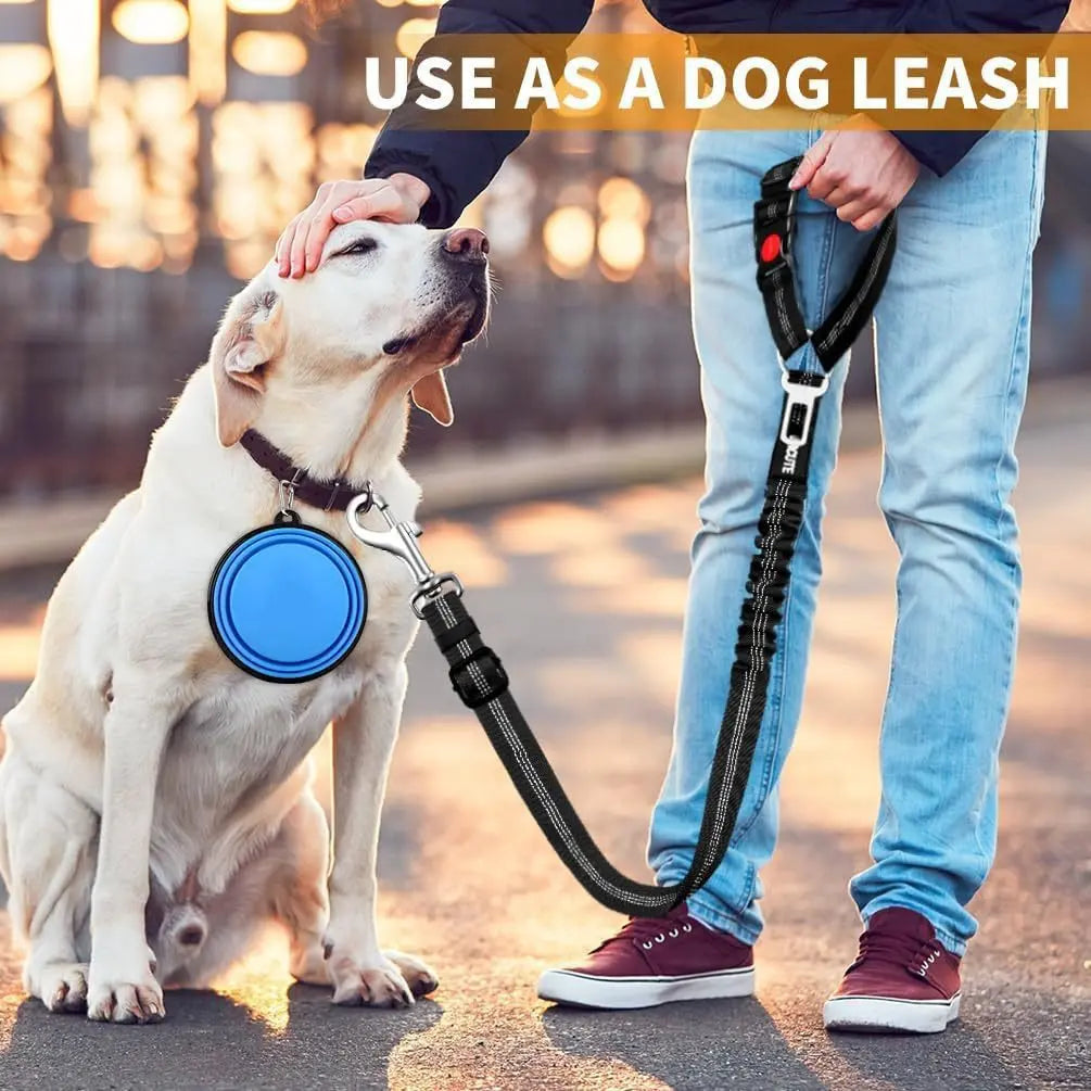 Upgraded Cushioned Dog Car Seat Belt, 3-In-1 Multifunctional Pet Car Safety Leash, Reflective Nylon Adjustable Car Pet Restraint Strap, 360° Rotating Metal Buckle, Fits All Car Models for Medium-Sized Dogs Interior Accessory