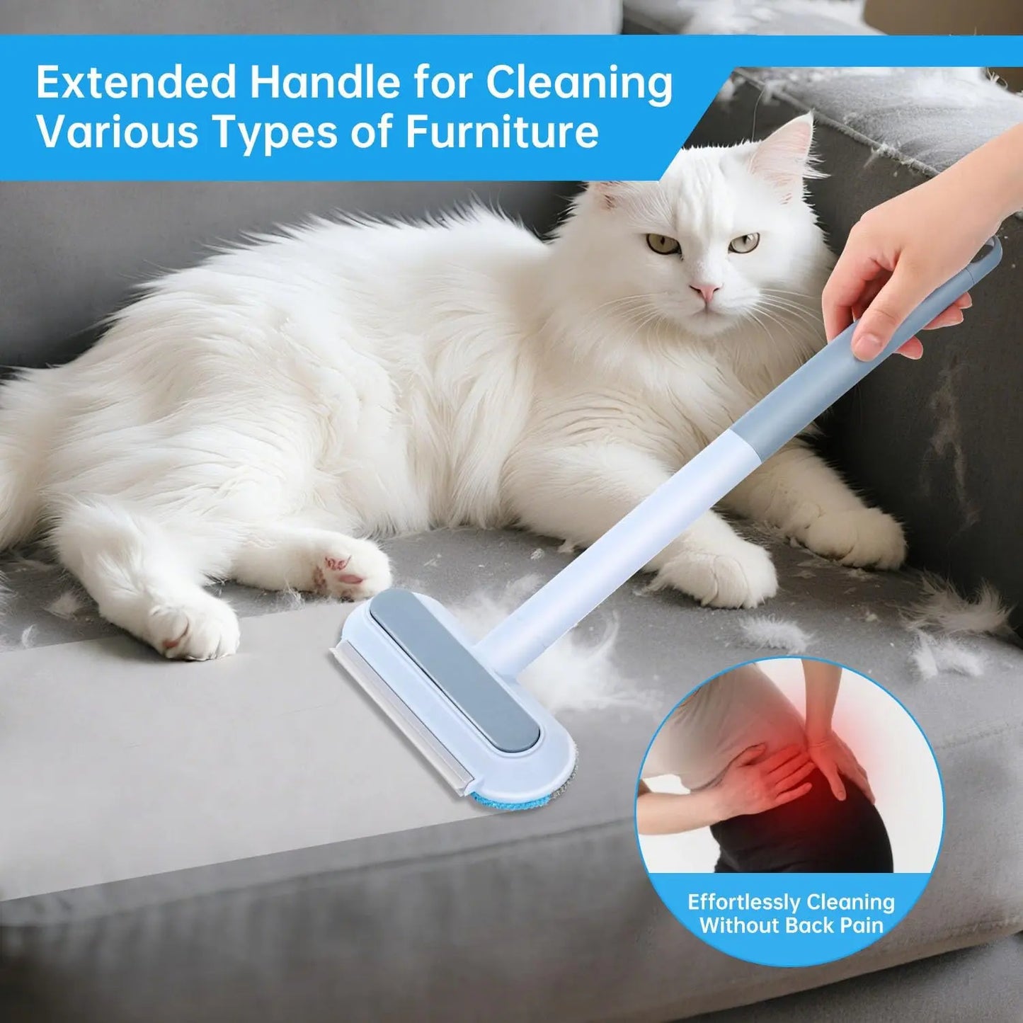 Multifunctional Pet Hair Remover Tool for Furniture Reusable Washable Dog and Cat Hair Lint Removal Brush 4 in 1 17.3 Inch Extendable Adjustable Lint Brush
