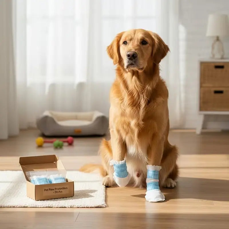 20 Pcs Disposable Dog Paw Boots, Waterproof Non-Slip, Adjustable Self-Adhesive, Weatherproof, Ideal for Rainy Days & Outdoor Activities