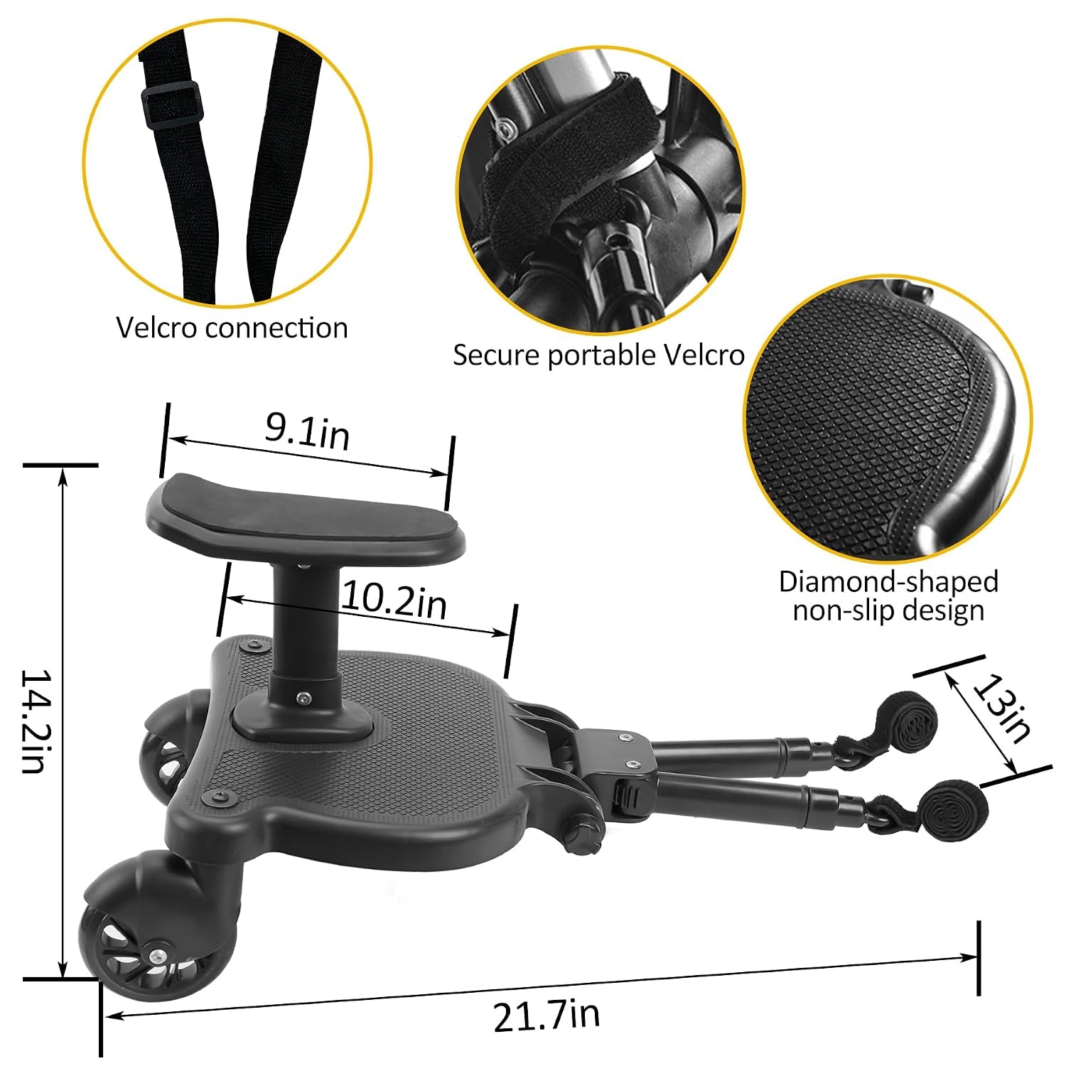 Universal Stroller Board with Detachable Seat, 2In1 Sit and Stand Stroller Glider Board for Most Strollers, Holds Children up to 55 Lbs Stroller Standing Board