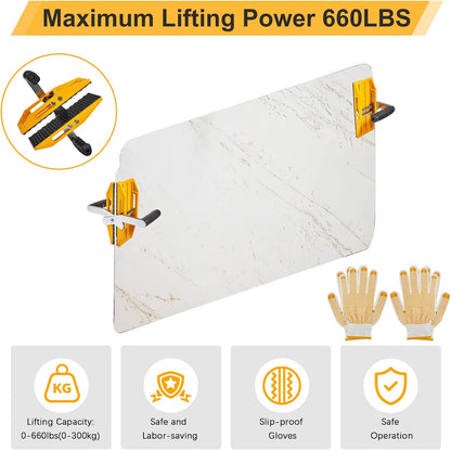 Double Handed Stone Carrying Clamps,Panel Carriers Lifting Tools,660 LBS Heavy Duty Carry Clamp for 0-2.36In Glass Quartz Slabs Marble with Rubber-Lined,Granite Lifting Clamp 2Pack Yellow