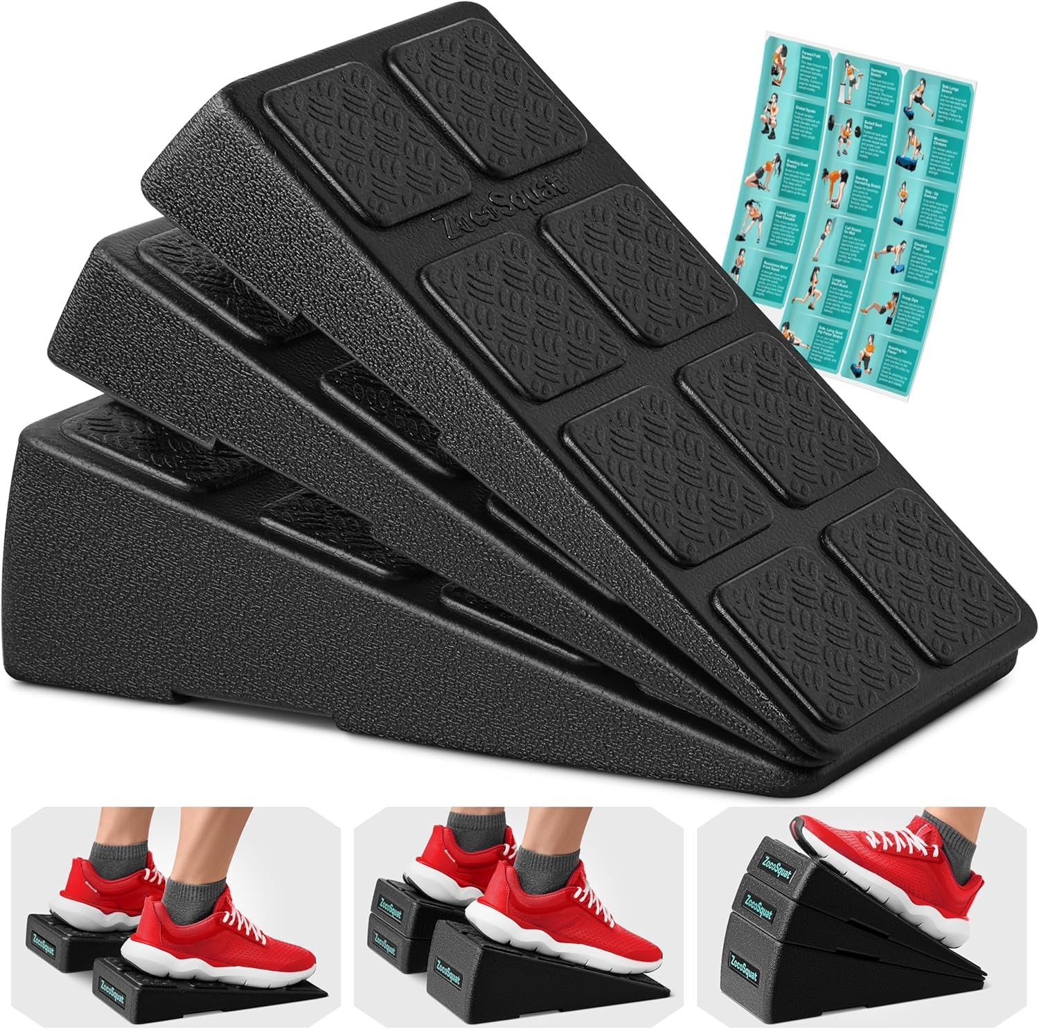 Squat Wedge Block Set of 3/5 - 960 LBS Capacity - Slant Board for Calf Stretching with 5 Stackable Angles - Calf Stretcher Slant Board - Workout Equipment - EPP Material for Exercise Equipment & Physical Therapy