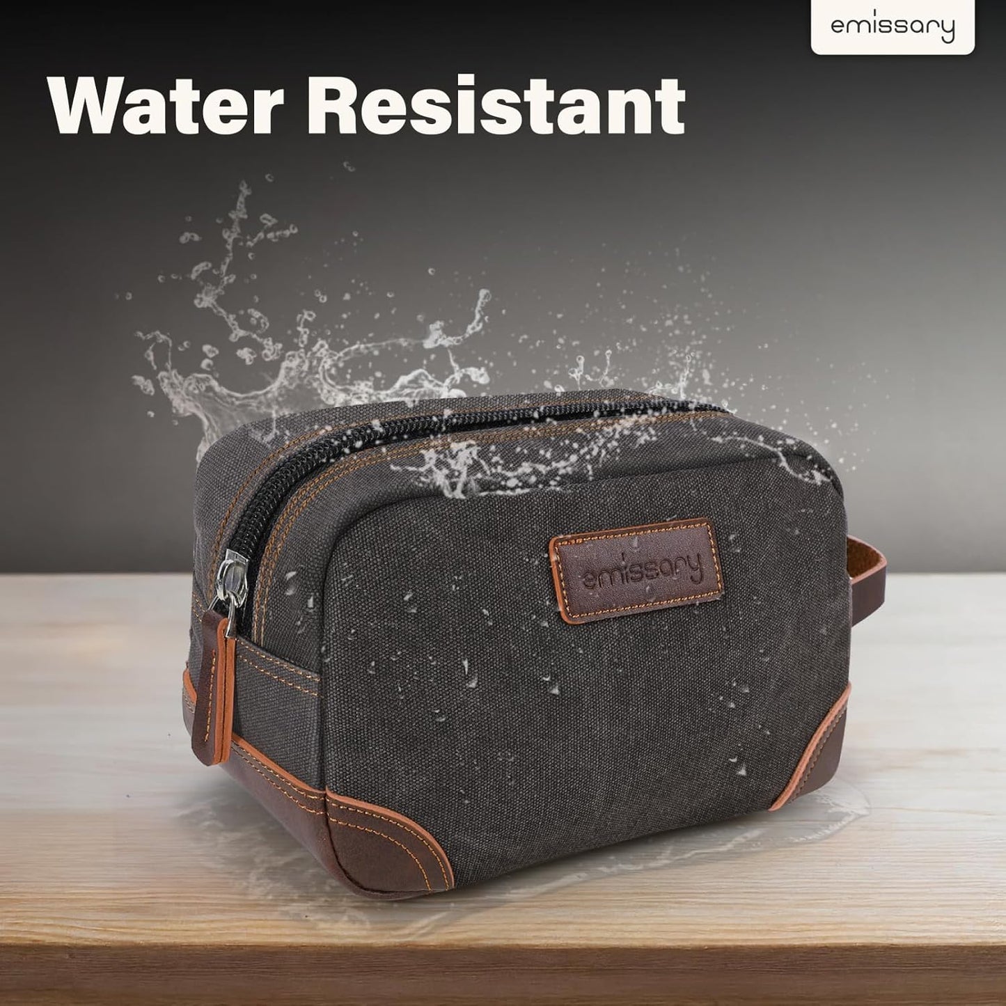 Men'S Canvas Travel Toiletry Bag, Leather Dopp Kit - Gray