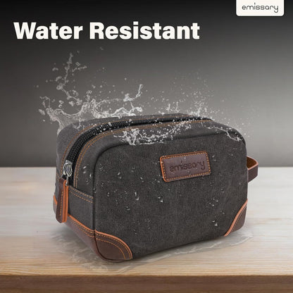 Men'S Canvas Travel Toiletry Bag, Leather Dopp Kit - Gray