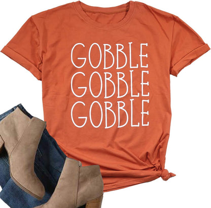 Thanksgiving Shirt for Women Gobble Gobble Short Sleeve Shirts