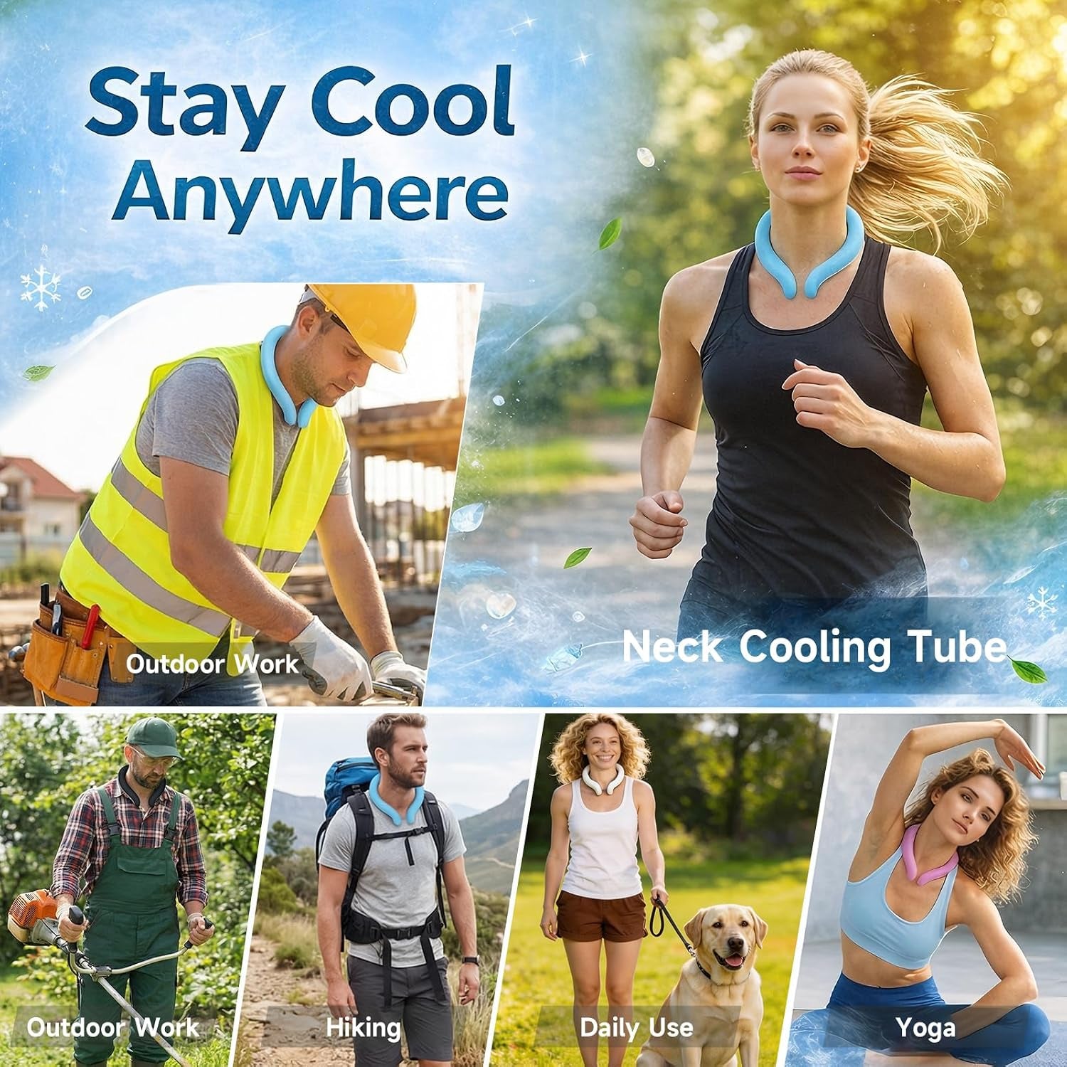 Neck Cooling Tube with Insulated Bag, Reusable Neck Cooler Ice Ring, 18°C/64°F PCM Cooling Neck Wrap for Summer Heat Relief, Portable Wearable Cooler for Hot Weather, Outdoor Work Sports Travel(Blue)