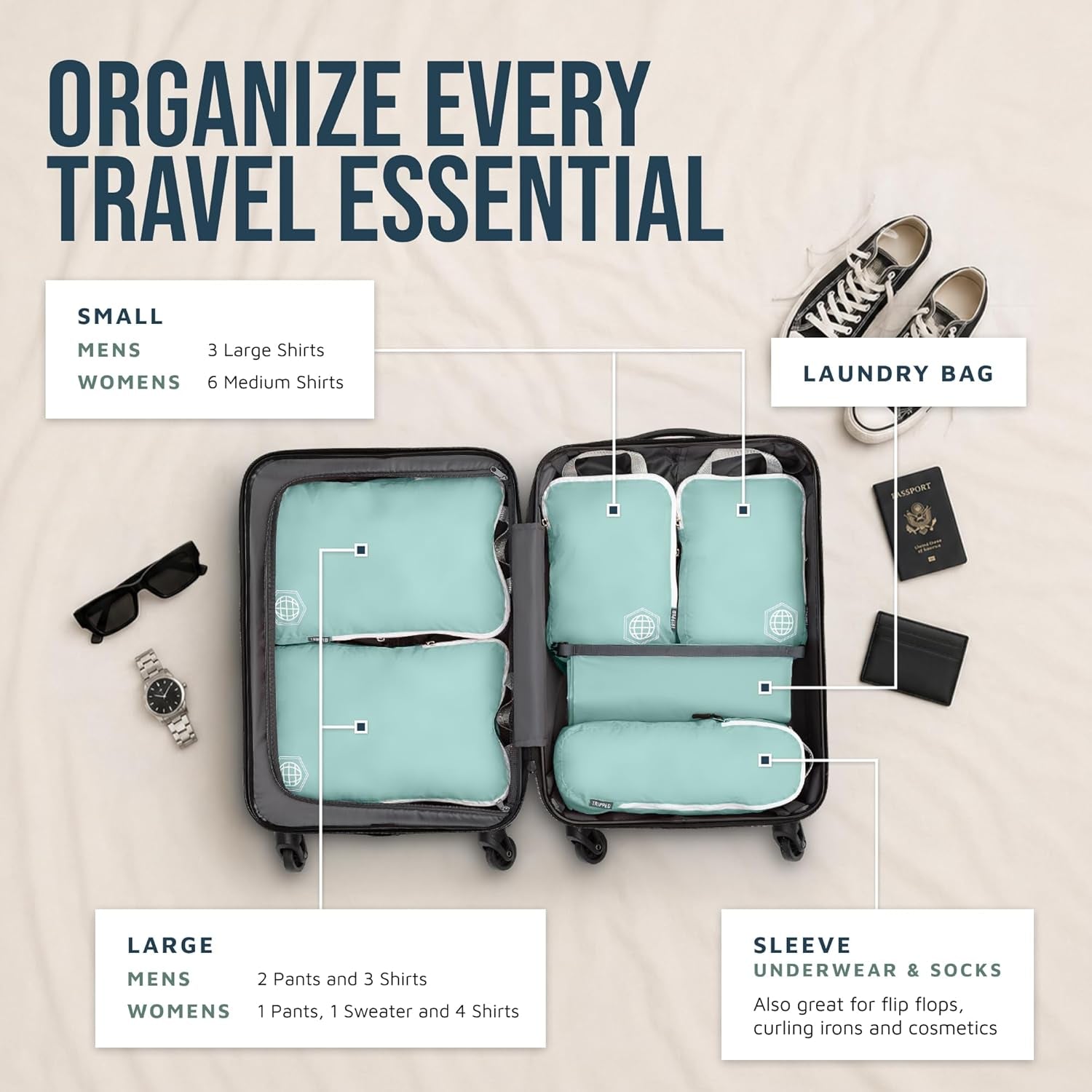 Compression Packing Cubes for Carry-On Travel 6-Pack