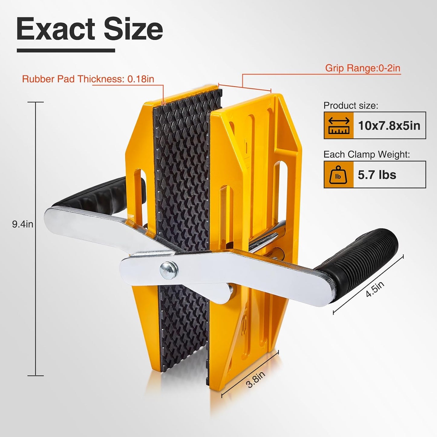 Double Handed Stone Carrying Clamps,Panel Carriers Lifting Tools,660 LBS Heavy Duty Carry Clamp for 0-2.36In Glass Quartz Slabs Marble with Rubber-Lined,Granite Lifting Clamp 2Pack Yellow