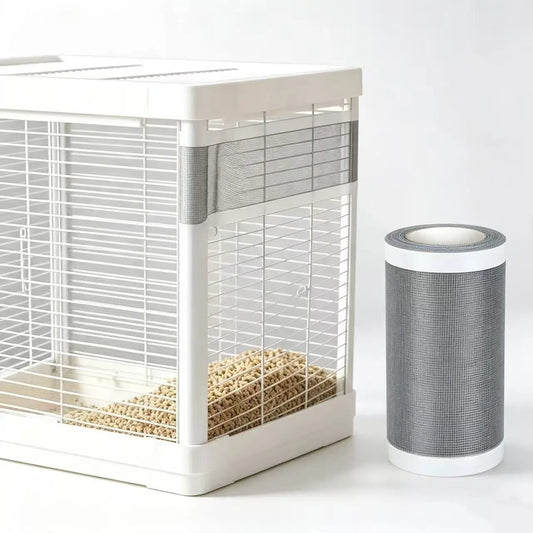 Self-Adhesive Bird Cage Seed Catcher Mesh Cover Up, Practical Flexible Fabric Grid Pattern Feed Guard, Durable Breathable Anti-Scatter Birdcage Repair Net for Small Birds