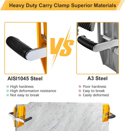 Double Handed Stone Carrying Clamps,Panel Carriers Lifting Tools,660 LBS Heavy Duty Carry Clamp for 0-2.36In Glass Quartz Slabs Marble with Rubber-Lined,Granite Lifting Clamp 2Pack Yellow
