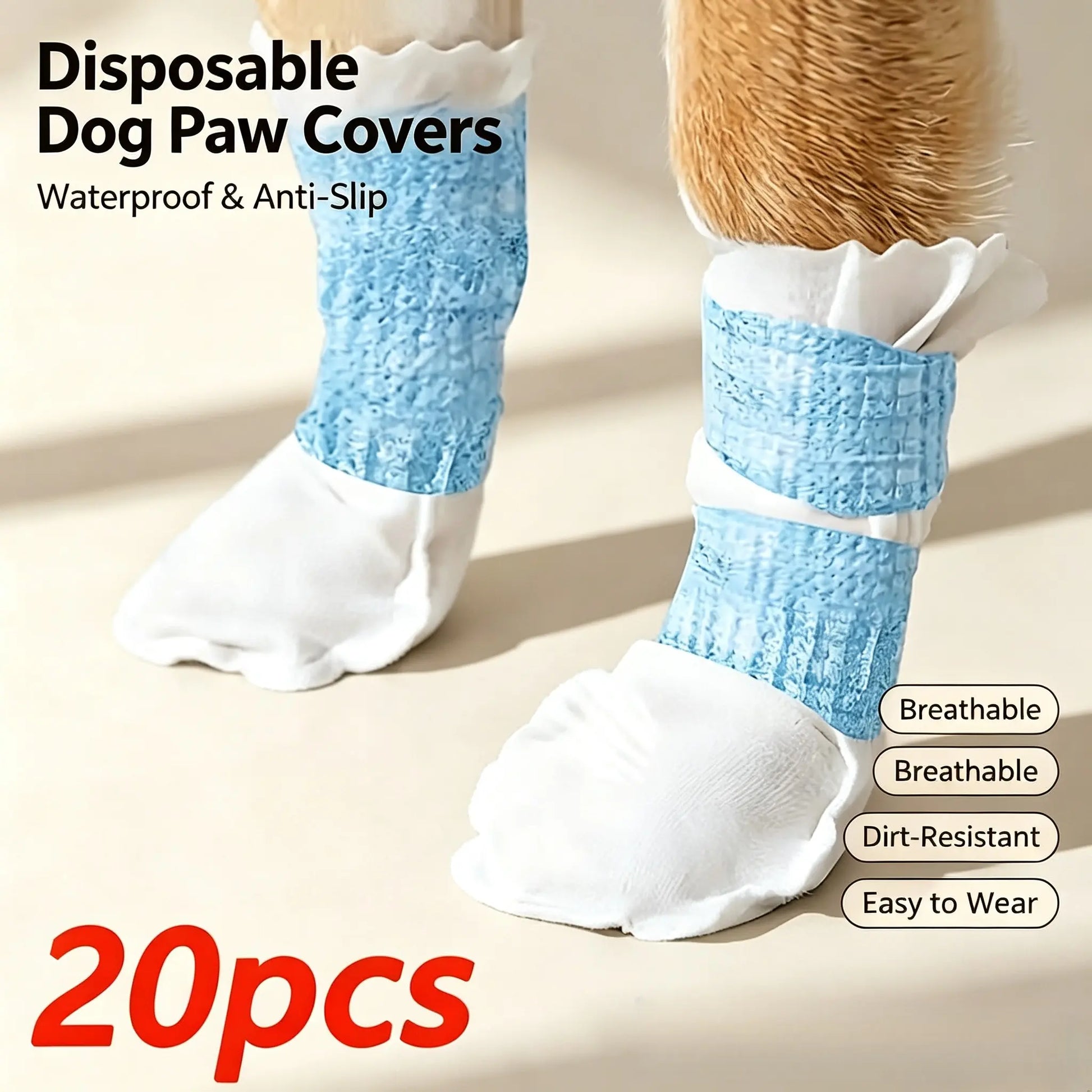 20 Pcs Disposable Dog Paw Boots, Waterproof Non-Slip, Adjustable Self-Adhesive, Weatherproof, Ideal for Rainy Days & Outdoor Activities