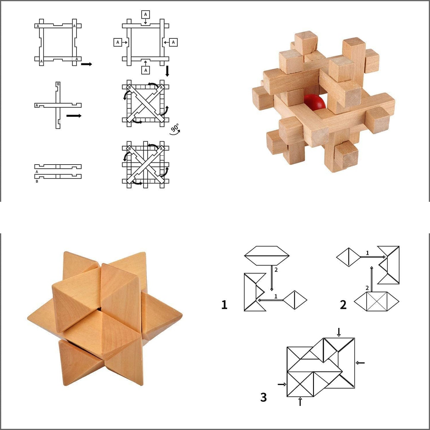 3D Wooden Cube Brain Teaser Puzzle