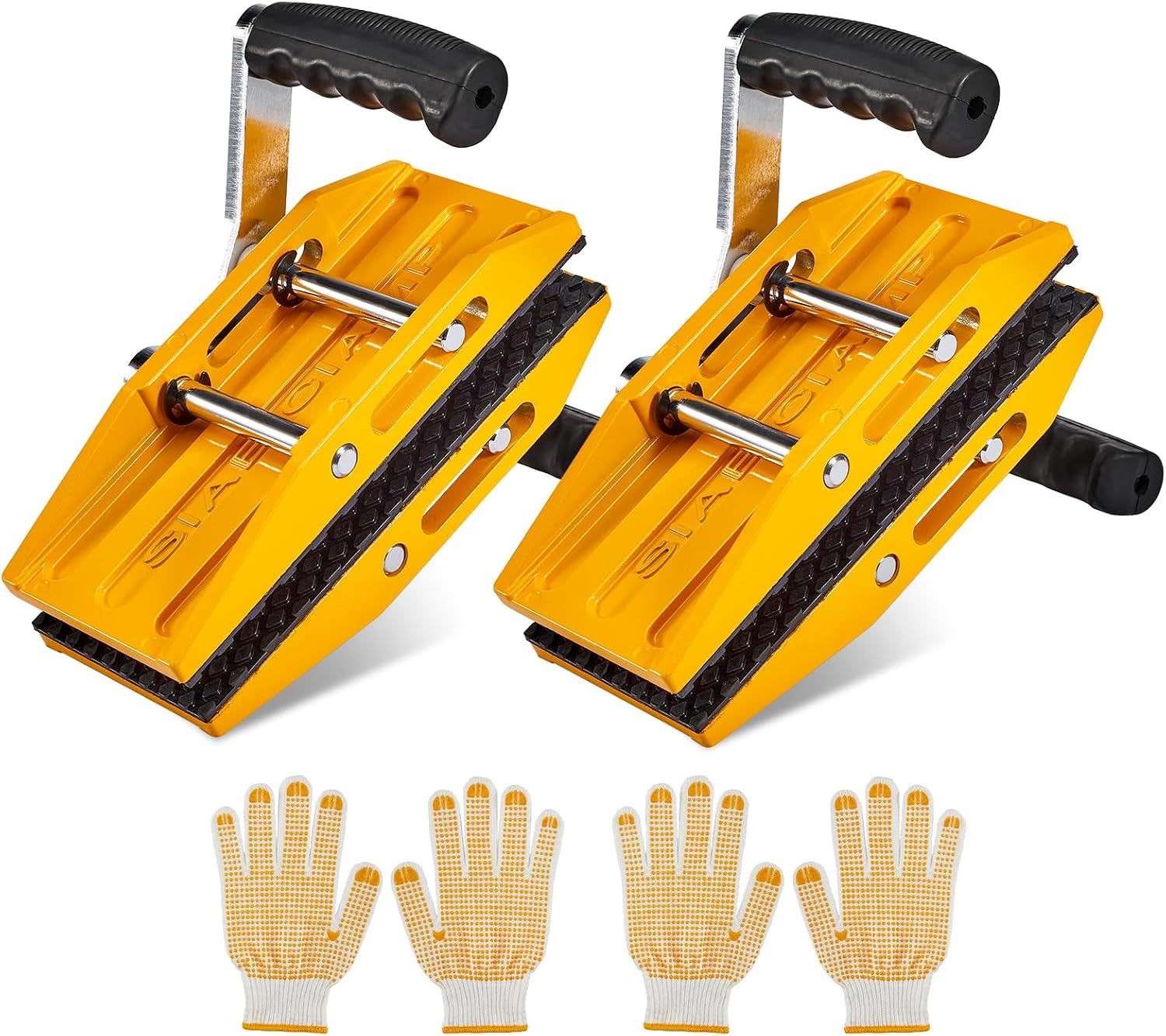 Double Handed Stone Carrying Clamps,Panel Carriers Lifting Tools,660 LBS Heavy Duty Carry Clamp for 0-2.36In Glass Quartz Slabs Marble with Rubber-Lined,Granite Lifting Clamp 2Pack Yellow