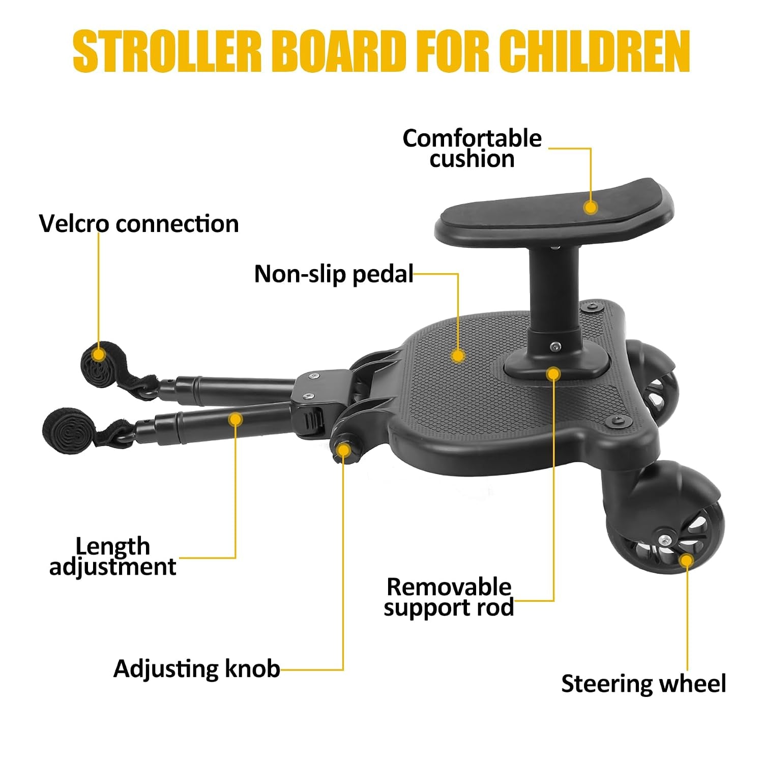 Universal Stroller Board with Detachable Seat, 2In1 Sit and Stand Stroller Glider Board for Most Strollers, Holds Children up to 55 Lbs Stroller Standing Board