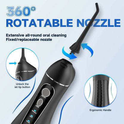 Experience Superior Oral Care with the Portable Cordless F18 Water Flosser - 4 Nozzles, 3 Cleaning Modes, and Rechargeable Convenience for Healthy Gums