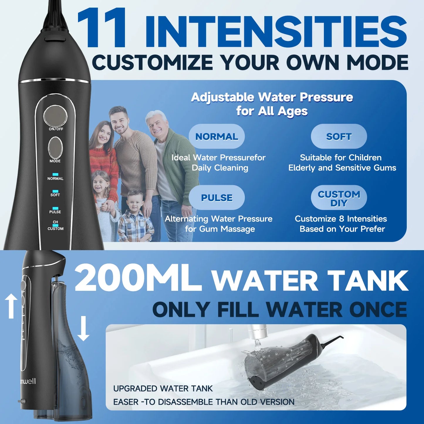 Experience Superior Oral Care with the Portable Cordless F18 Water Flosser - 4 Nozzles, 3 Cleaning Modes, and Rechargeable Convenience for Healthy Gums