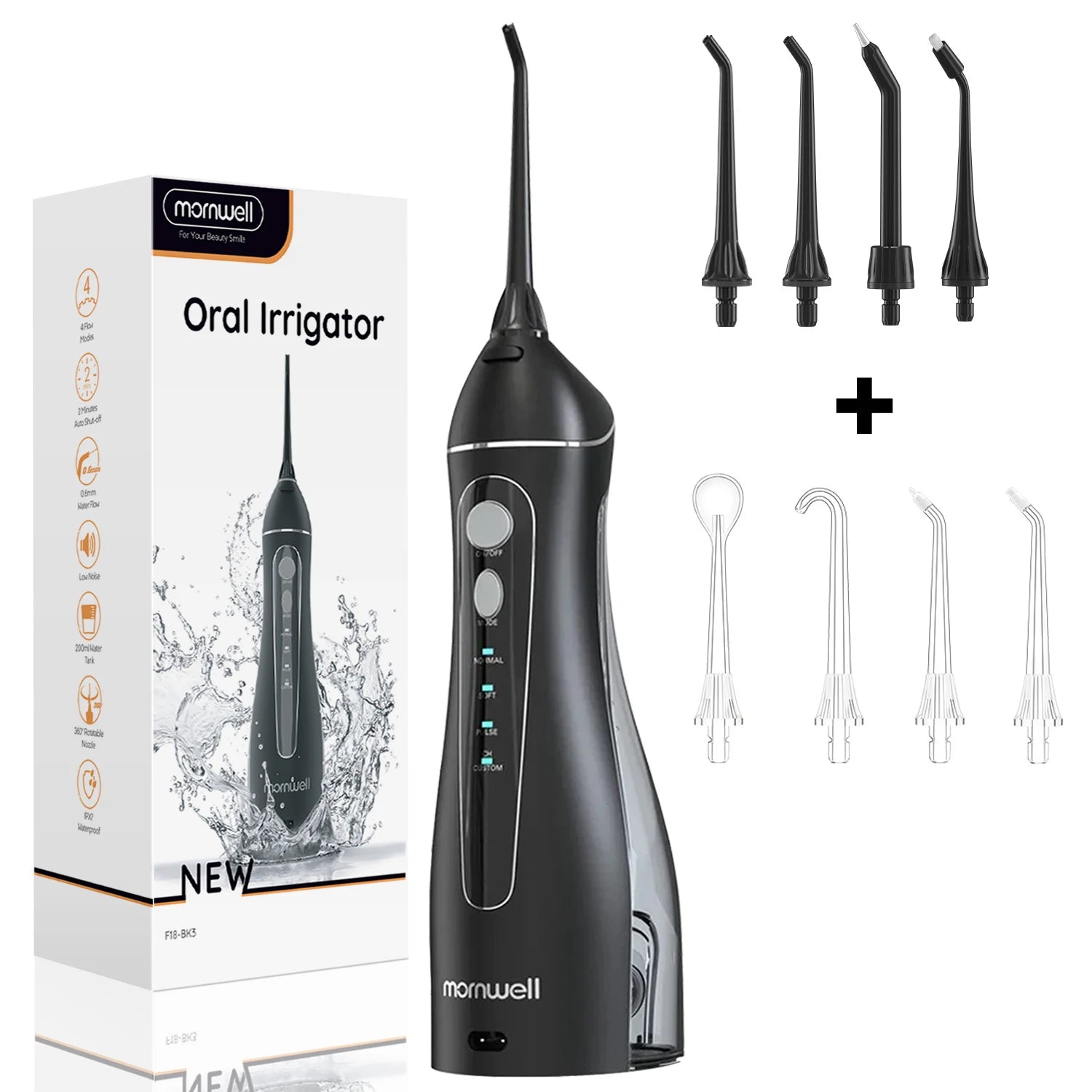 Experience Superior Oral Care with the Portable Cordless F18 Water Flosser - 4 Nozzles, 3 Cleaning Modes, and Rechargeable Convenience for Healthy Gums