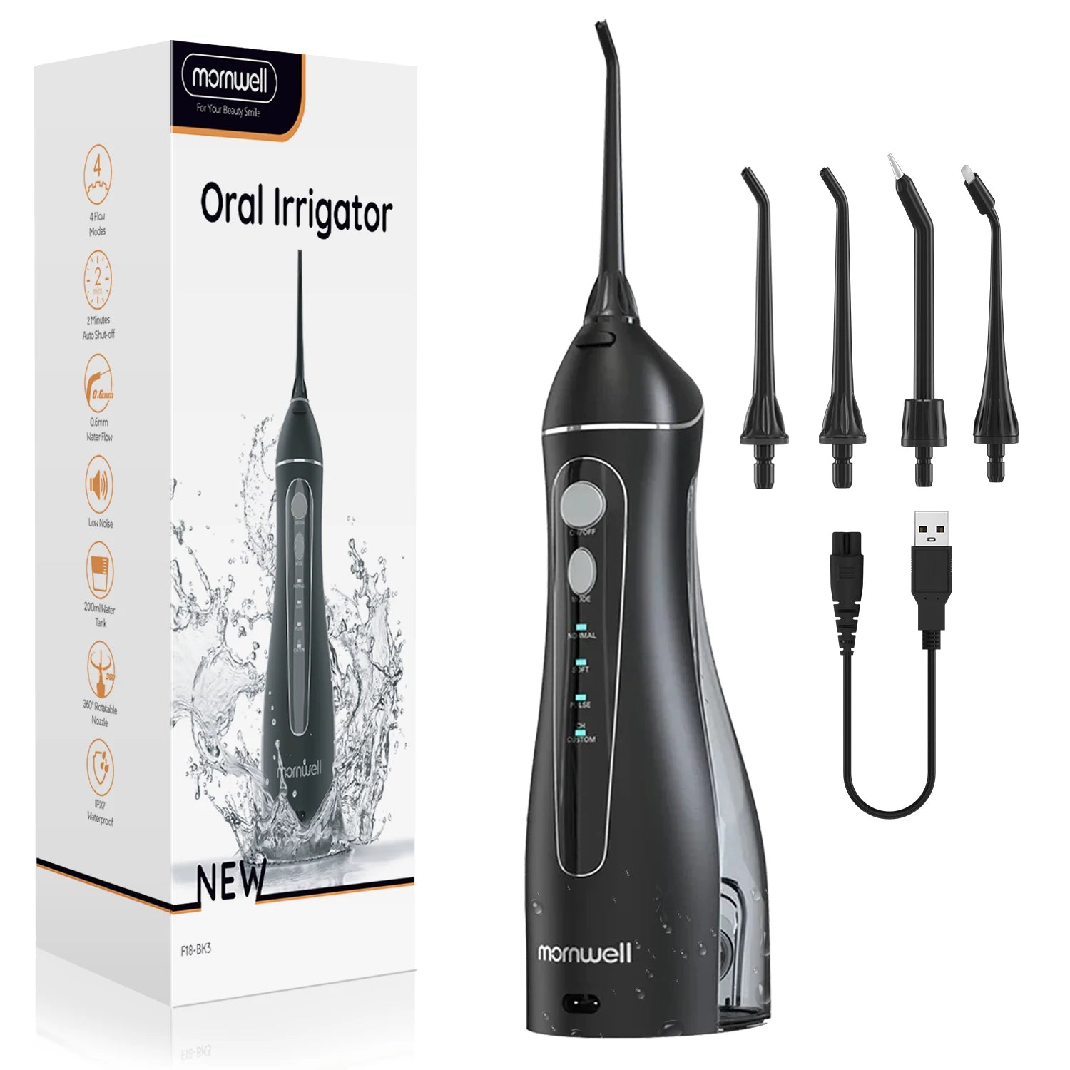 Experience Superior Oral Care with the Portable Cordless F18 Water Flosser - 4 Nozzles, 3 Cleaning Modes, and Rechargeable Convenience for Healthy Gums