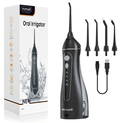 Experience Superior Oral Care with the Portable Cordless F18 Water Flosser - 4 Nozzles, 3 Cleaning Modes, and Rechargeable Convenience for Healthy Gums