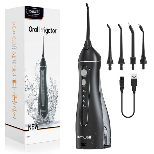 Experience Superior Oral Care with the Portable Cordless F18 Water Flosser - 4 Nozzles, 3 Cleaning Modes, and Rechargeable Convenience for Healthy Gums