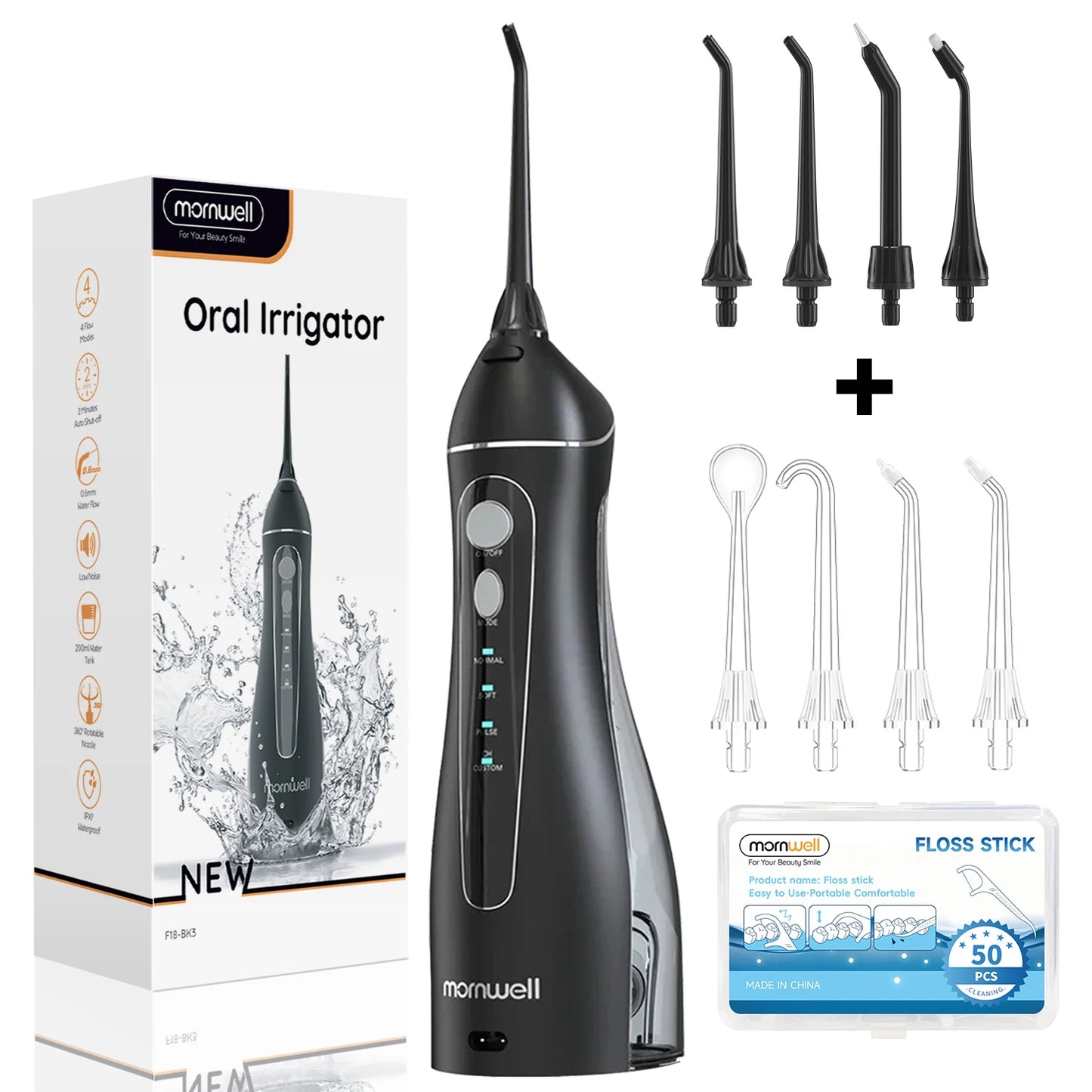 Experience Superior Oral Care with the Portable Cordless F18 Water Flosser - 4 Nozzles, 3 Cleaning Modes, and Rechargeable Convenience for Healthy Gums