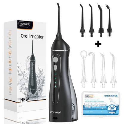 Experience Superior Oral Care with the Portable Cordless F18 Water Flosser - 4 Nozzles, 3 Cleaning Modes, and Rechargeable Convenience for Healthy Gums