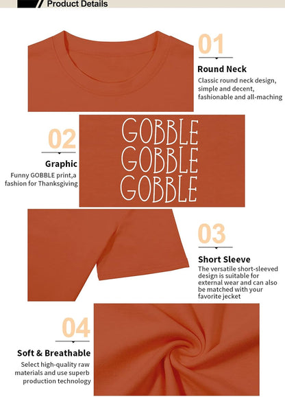 Thanksgiving Shirt for Women Gobble Gobble Short Sleeve Shirts