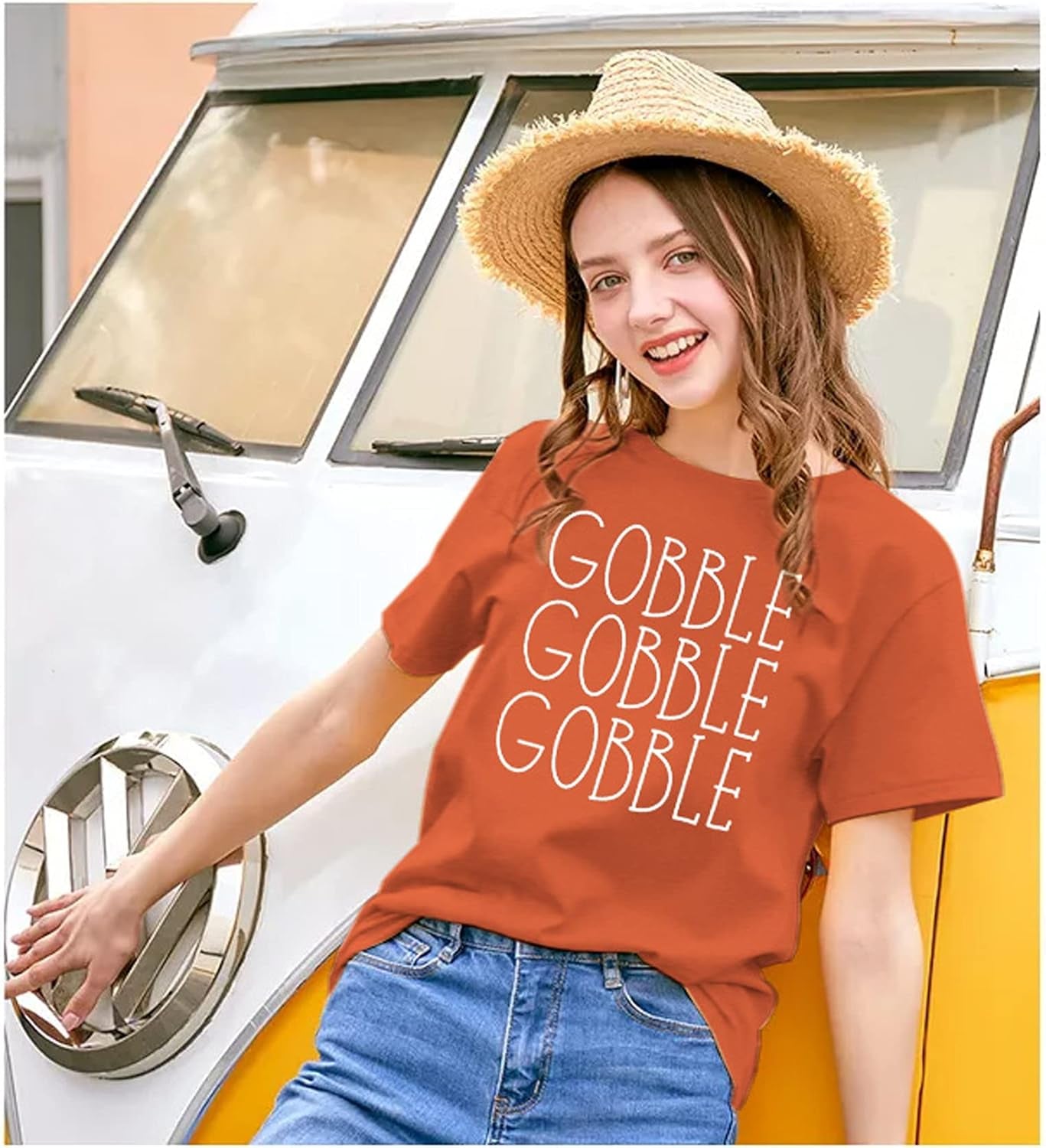 Thanksgiving Shirt for Women Gobble Gobble Short Sleeve Shirts