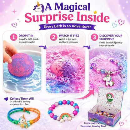 Bath Bombs for Kids with Surprise Inside, Unicorn Bath Bombs for Girls 6Pk