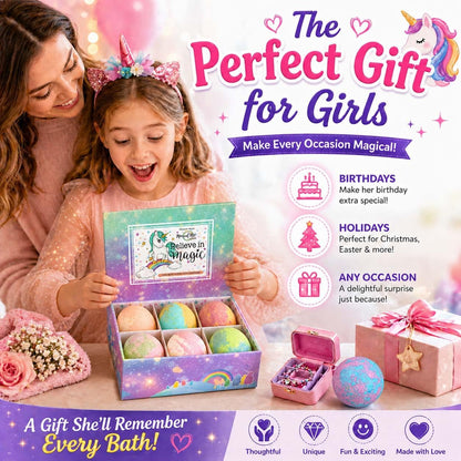 Bath Bombs for Kids with Surprise Inside, Unicorn Bath Bombs for Girls 6Pk