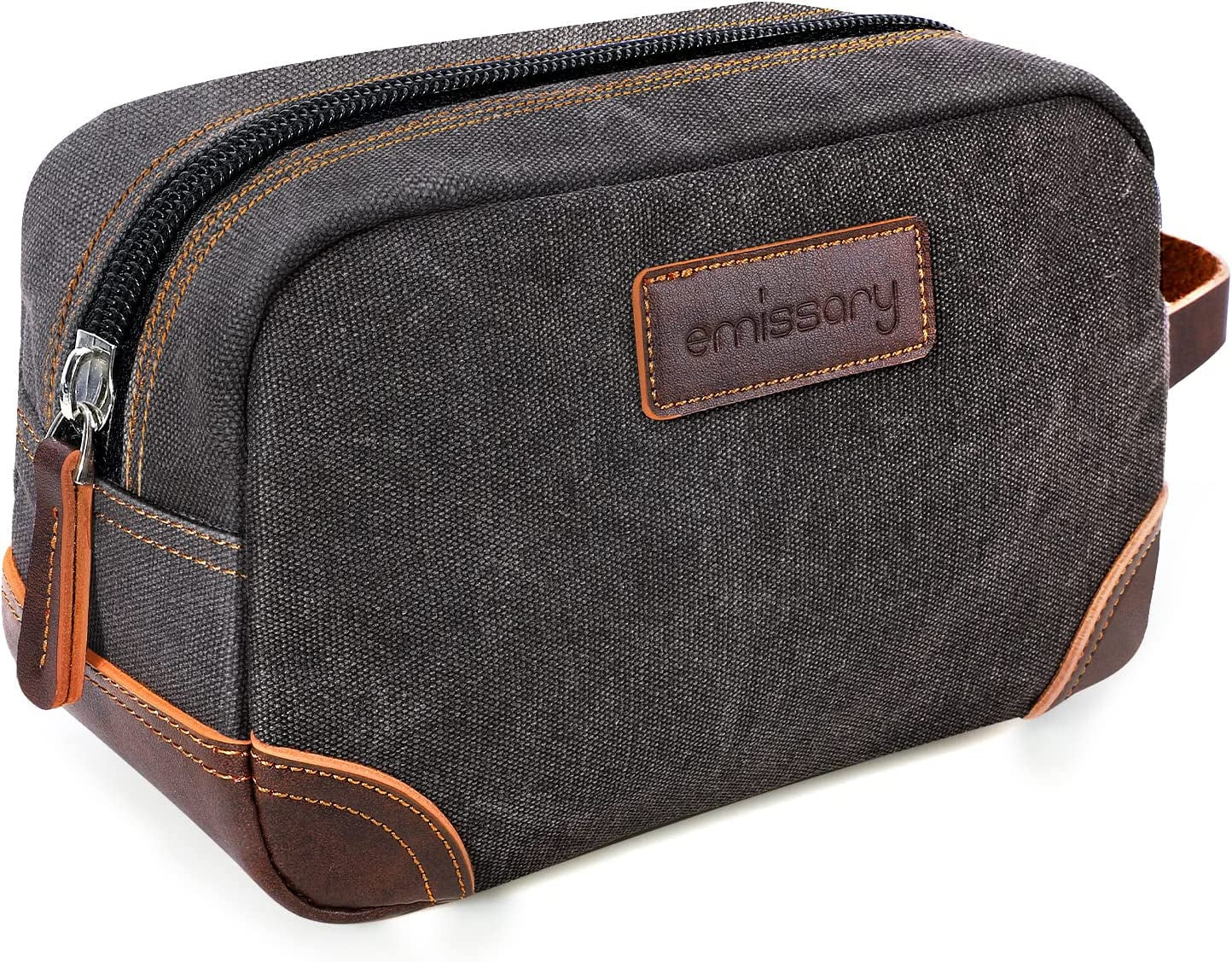 Men'S Canvas Travel Toiletry Bag, Leather Dopp Kit - Gray