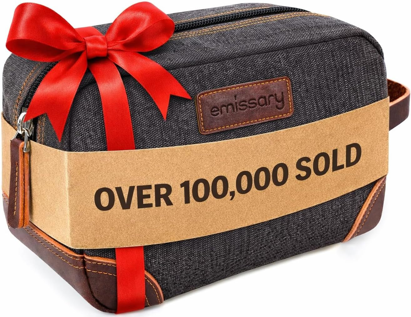Men'S Canvas Travel Toiletry Bag, Leather Dopp Kit - Gray