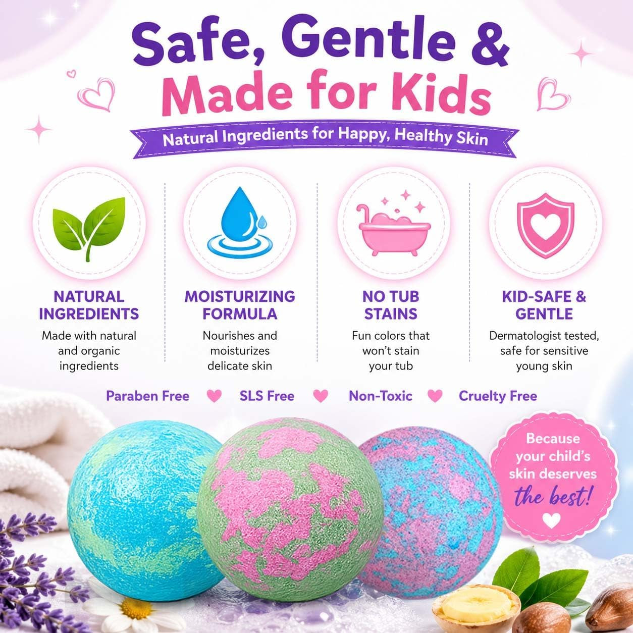 Bath Bombs for Kids with Surprise Inside, Unicorn Bath Bombs for Girls 6Pk