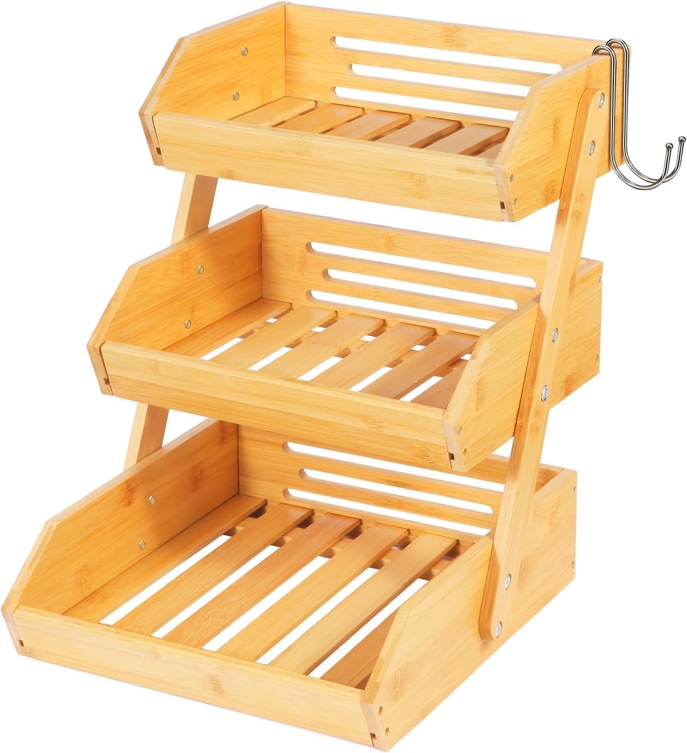 Natural Bamboo Fruit Basket 3 Tier for Kitchen Countertop Counter Top