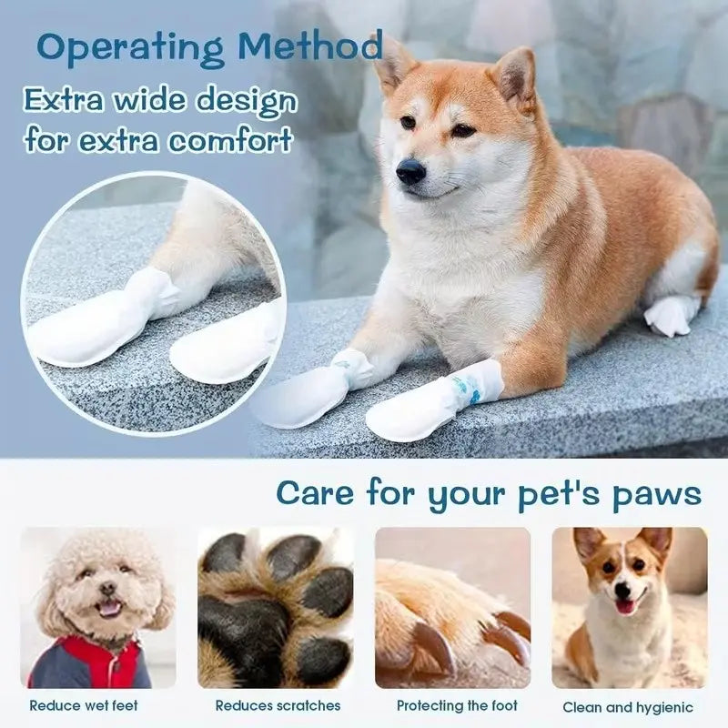 20 Pcs Disposable Dog Paw Boots, Waterproof Non-Slip, Adjustable Self-Adhesive, Weatherproof, Ideal for Rainy Days & Outdoor Activities