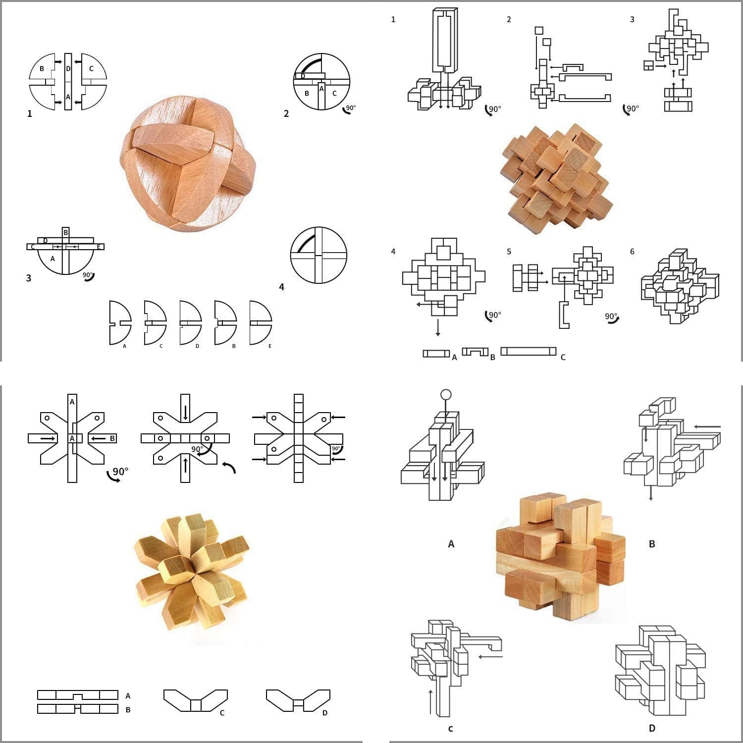 3D Wooden Cube Brain Teaser Puzzle
