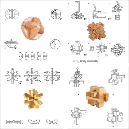3D Wooden Cube Brain Teaser Puzzle