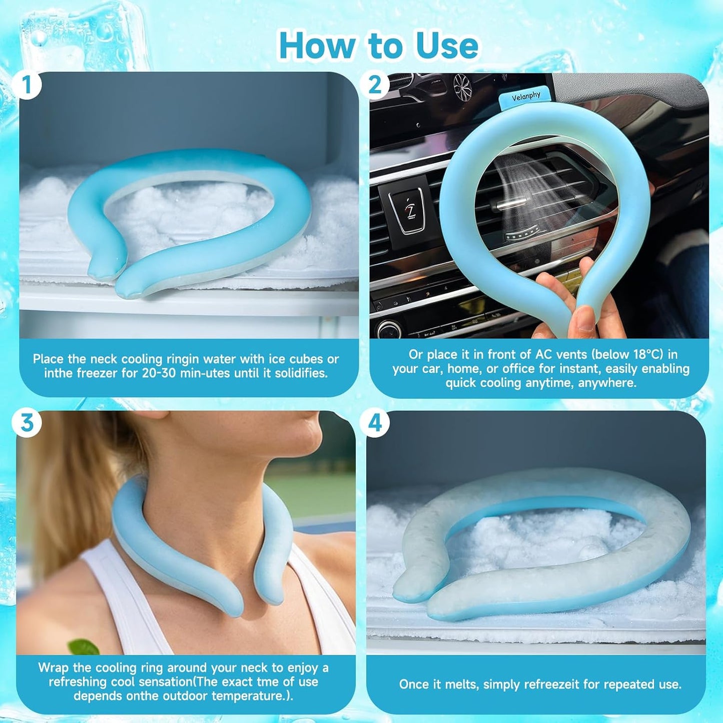 Neck Cooling Tube with Insulated Bag, Reusable Neck Cooler Ice Ring, 18°C/64°F PCM Cooling Neck Wrap for Summer Heat Relief, Portable Wearable Cooler for Hot Weather, Outdoor Work Sports Travel(Blue)