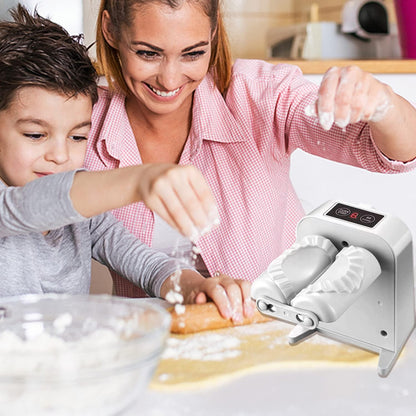 Automatic Electric Dumpling Press Maker Machine - Adjustable and Easy to Operate, with Spoon and Brush - for Home Kitchen Pastry Making (White)